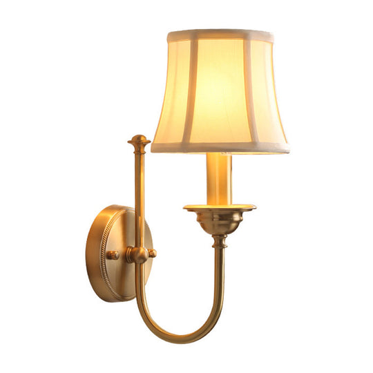 U-Shaped Arm Gold Wall Mounted Lamp: Flared Living Room Lighting In Antiqued Fabric 1 Bulb