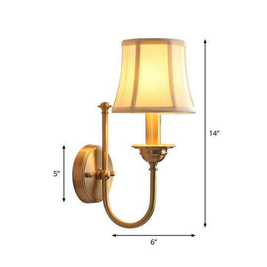 U-Shaped Arm Gold Wall Mounted Lamp: Flared Living Room Lighting In Antiqued Fabric 1 Bulb