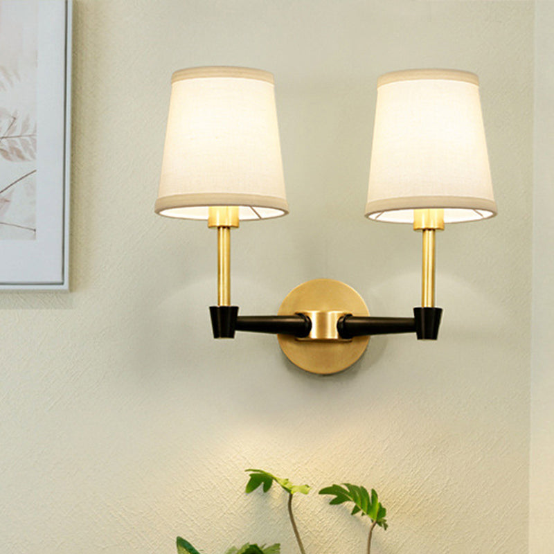 Minimalist Gold Conical Fabric Wall Sconce Light Fixture