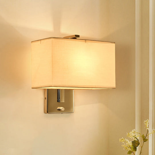 Modern Rectangle Wall Mounted Lamp | Fabric Shade 1 Bulb Living Room Sconce Light