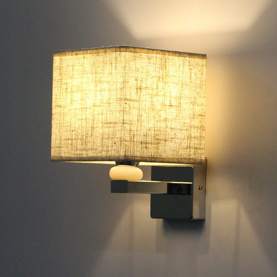 Cubic Nordic Wall Sconce: Beige/White/Flaxen Fabric 1-Light Fixture For Dining Room