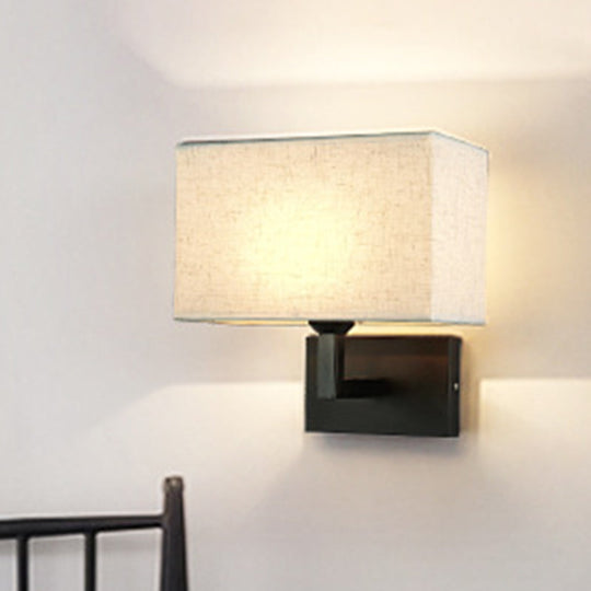 Minimalist Fabric Wall Lighting - Rectangular Design 1 Head Beige/Flaxen Mounted Light For Bedroom