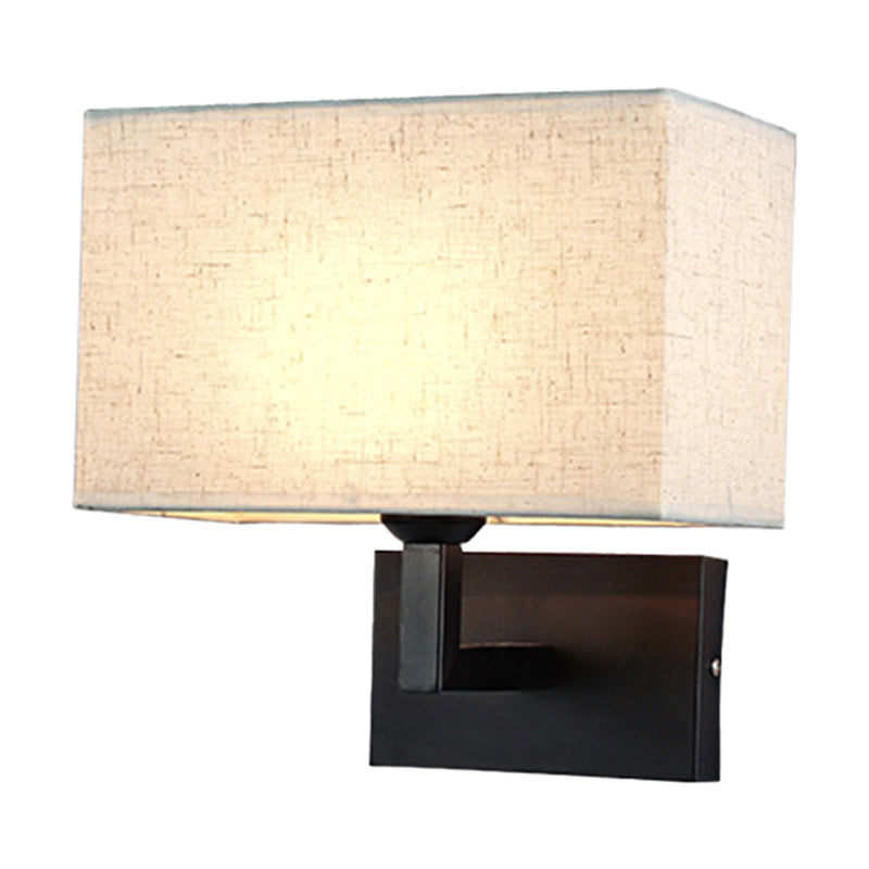 Minimalist Fabric Wall Lighting - Rectangular Design 1 Head Beige/Flaxen Mounted Light For Bedroom