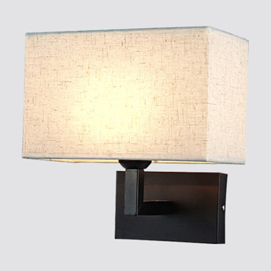 Minimalist Fabric Wall Lighting - Rectangular Design 1 Head Beige/Flaxen Mounted Light For Bedroom