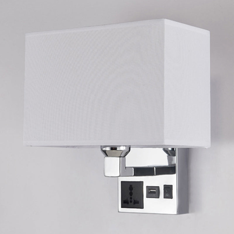 Sleek White/Flaxen Wall Lamp: Simplicity Single Fabric Sconce Light With Socket And Usb Port