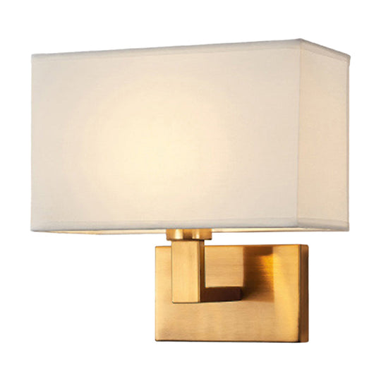 Cuboid Sconce Lamp: Modern Fabric Wall Light In White/Beige/Brown With Black/Gold Arm For Bedside