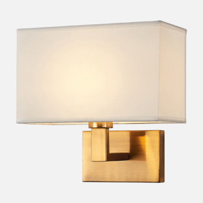 Cuboid Sconce Lamp: Modern Fabric Wall Light In White/Beige/Brown With Black/Gold Arm For Bedside