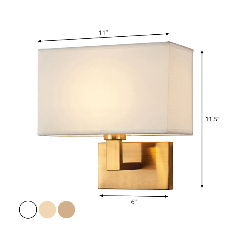 Cuboid Sconce Lamp: Modern Fabric Wall Light In White/Beige/Brown With Black/Gold Arm For Bedside