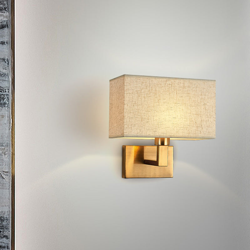 Cuboid Sconce Lamp: Modern Fabric Wall Light In White/Beige/Brown With Black/Gold Arm For Bedside