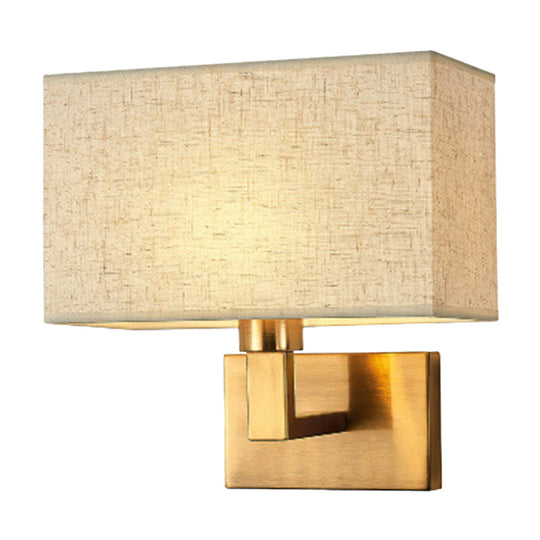 Cuboid Sconce Lamp: Modern Fabric Wall Light In White/Beige/Brown With Black/Gold Arm For Bedside