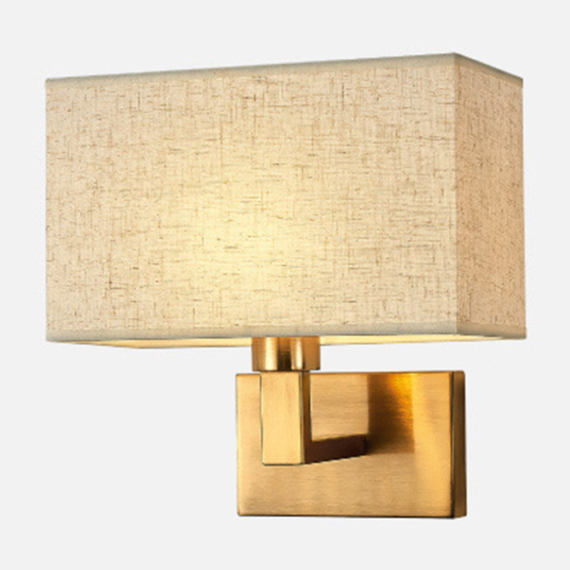 Cuboid Sconce Lamp: Modern Fabric Wall Light In White/Beige/Brown With Black/Gold Arm For Bedside