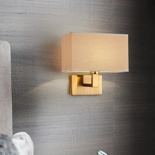 Cuboid Sconce Lamp: Modern Fabric Wall Light In White/Beige/Brown With Black/Gold Arm For Bedside