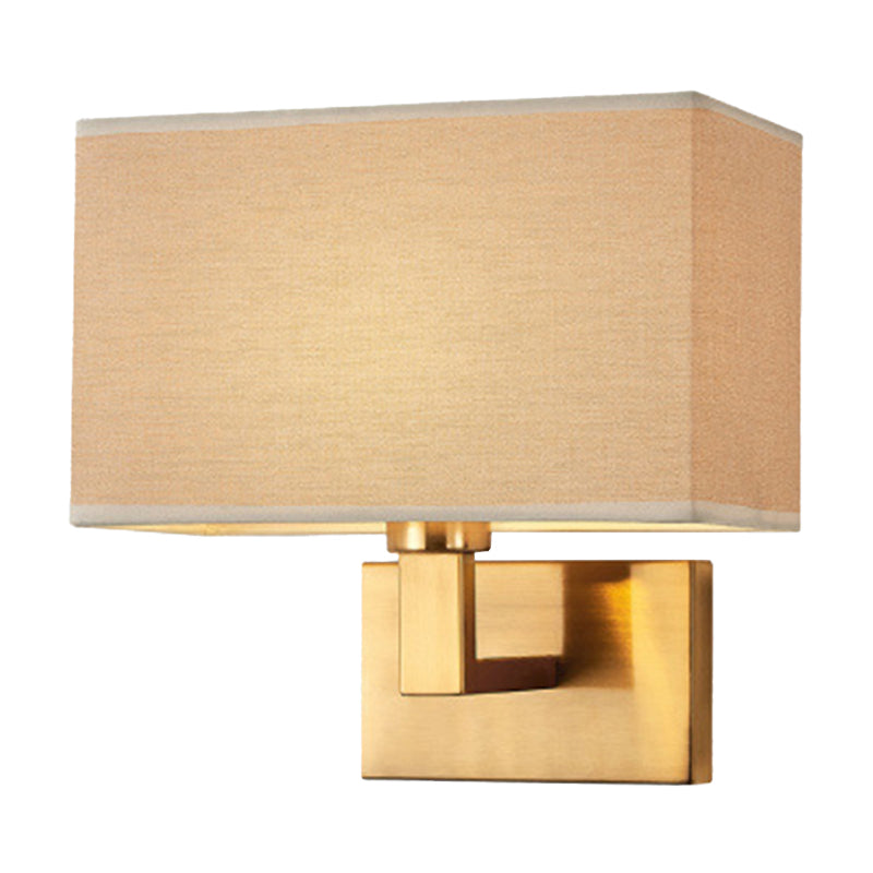 Cuboid Sconce Lamp: Modern Fabric Wall Light In White/Beige/Brown With Black/Gold Arm For Bedside