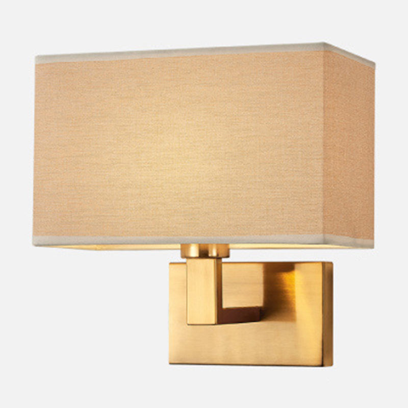 Cuboid Sconce Lamp: Modern Fabric Wall Light In White/Beige/Brown With Black/Gold Arm For Bedside