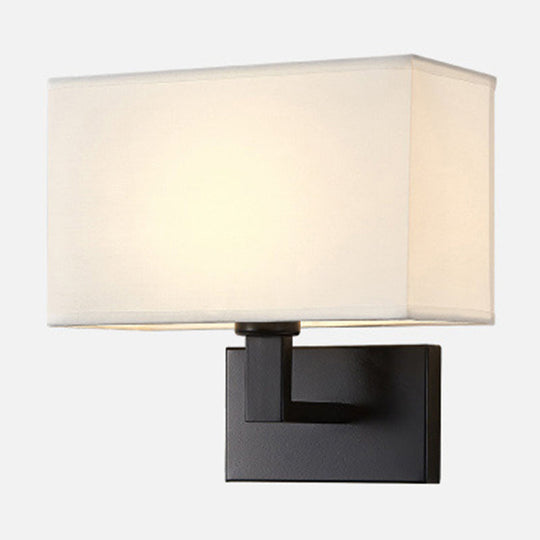 Cuboid Sconce Lamp: Modern Fabric Wall Light In White/Beige/Brown With Black/Gold Arm For Bedside