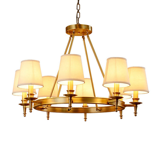 Gold Finish Hanging Lamp: 3/6/8-Light Chandelier With Cone Fabric Shades