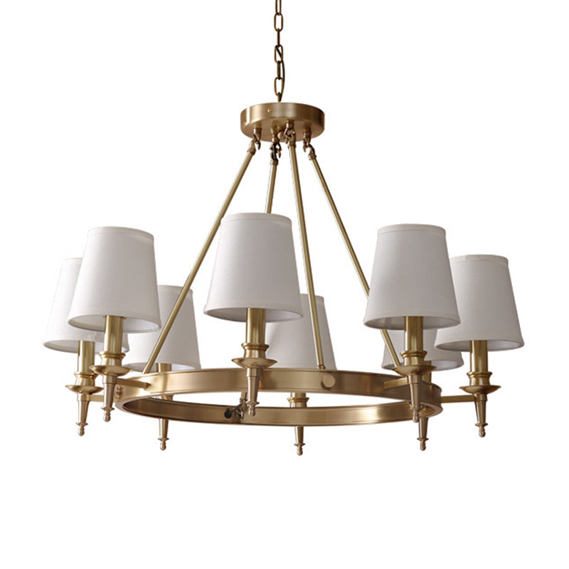 Gold Finish Hanging Lamp: 3/6/8-Light Chandelier With Cone Fabric Shades