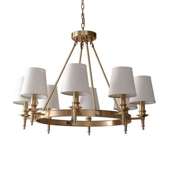 Gold Finish Hanging Lamp: 3/6/8-Light Chandelier With Cone Fabric Shades