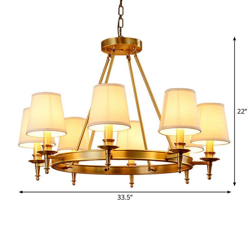 Gold Finish Hanging Lamp: 3/6/8-Light Chandelier With Cone Fabric Shades