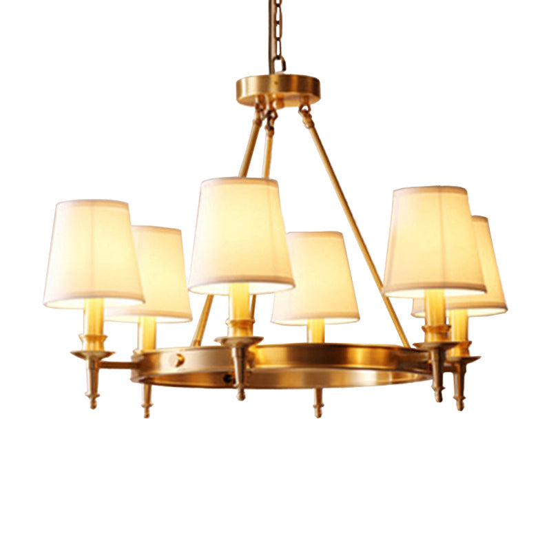 Gold Finish Hanging Lamp: 3/6/8-Light Chandelier With Cone Fabric Shades