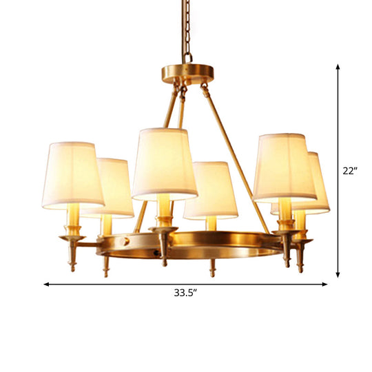 Gold Finish Hanging Lamp: 3/6/8-Light Chandelier With Cone Fabric Shades