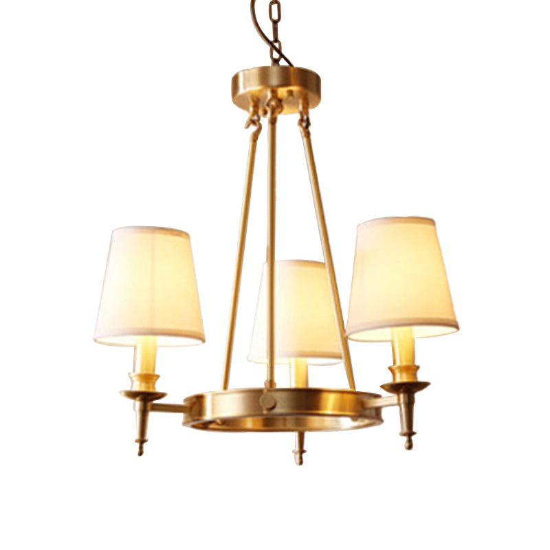 Gold Finish Hanging Lamp: 3/6/8-Light Chandelier With Cone Fabric Shades