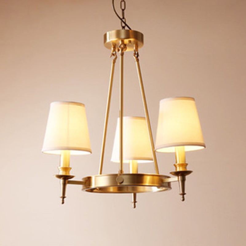 Gold Finish Hanging Lamp: 3/6/8-Light Chandelier With Cone Fabric Shades