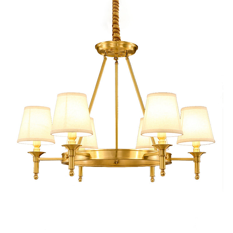 Traditional Fabric Cone Shade Pendant Light | 3/6/8 Heads Gold Chandelier Lamp Ideal For Living Room