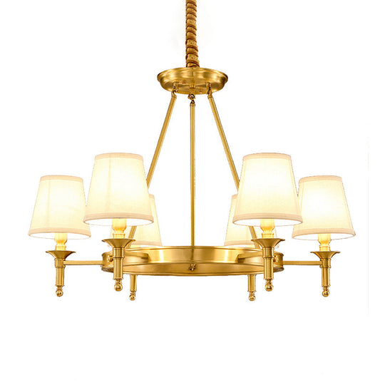 Traditional Fabric Cone Shade Pendant Light | 3/6/8 Heads Gold Chandelier Lamp Ideal For Living Room