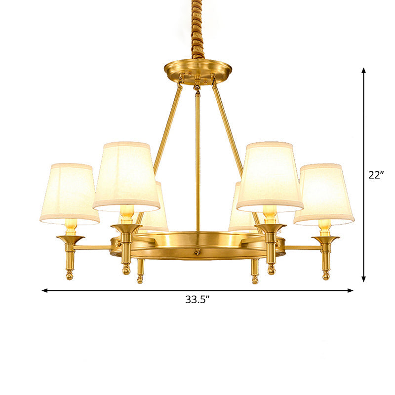 Traditional Fabric Cone Shade Pendant Light | 3/6/8 Heads Gold Chandelier Lamp Ideal For Living Room