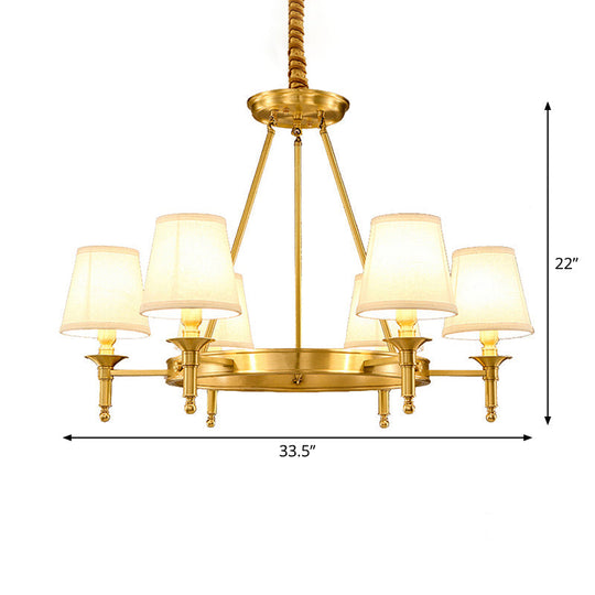 Traditional Fabric Cone Shade Pendant Light | 3/6/8 Heads Gold Chandelier Lamp Ideal For Living Room