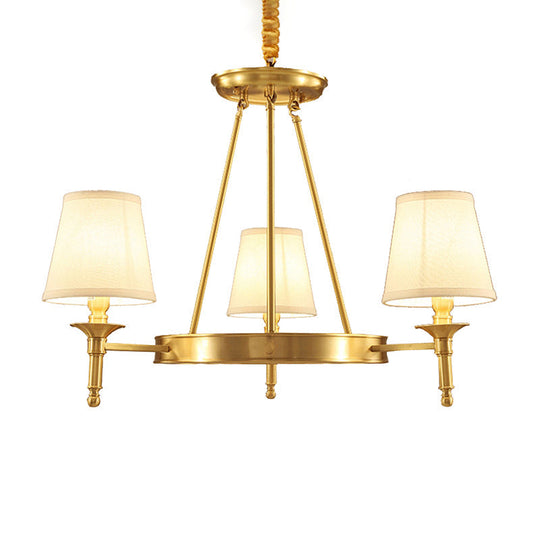 Traditional Fabric Cone Shade Pendant Light | 3/6/8 Heads Gold Chandelier Lamp Ideal For Living Room