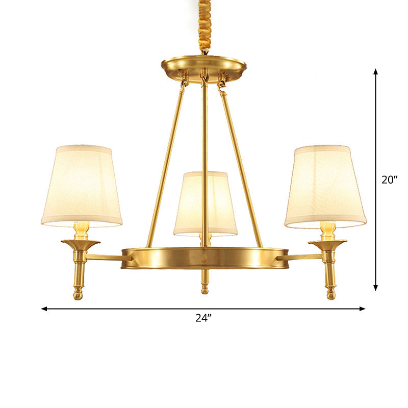 Traditional Fabric Cone Shade Pendant Light | 3/6/8 Heads Gold Chandelier Lamp Ideal For Living Room