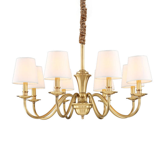 Colonial Style Hanging Chandelier - Gold 6/8-Light Fabric Conical Suspension Pendant