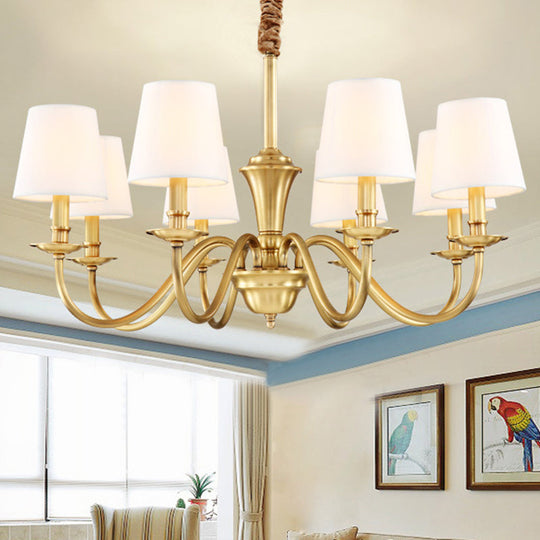 Colonial Style Hanging Chandelier - Gold 6/8-Light Fabric Conical Suspension Pendant