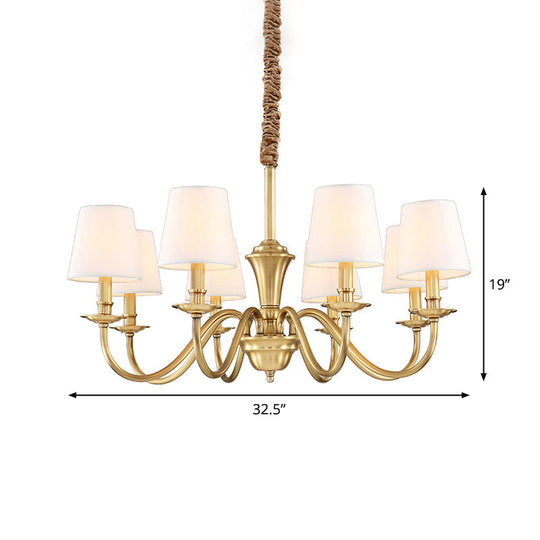 Colonial Style Hanging Chandelier - Gold 6/8-Light Fabric Conical Suspension Pendant