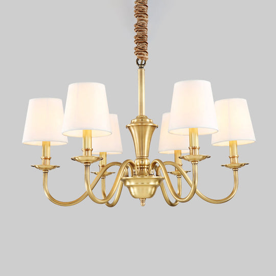 Colonial Style Hanging Chandelier - Gold 6/8-Light Fabric Conical Suspension Pendant