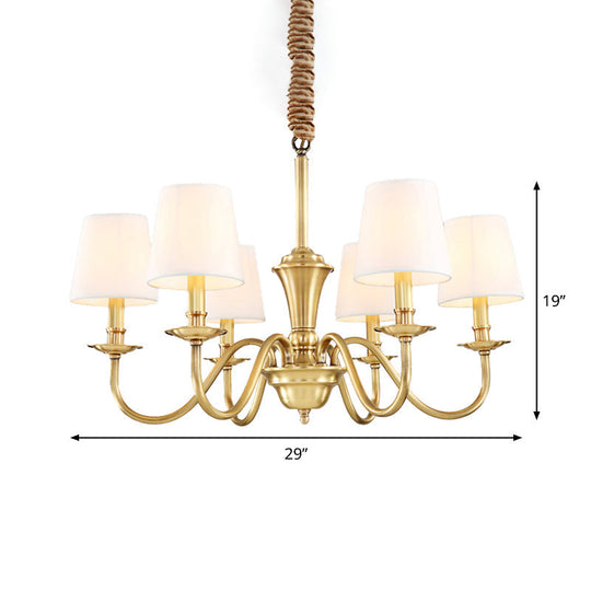 Colonial Style Hanging Chandelier - Gold 6/8-Light Fabric Conical Suspension Pendant