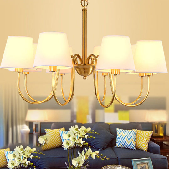 Classic Gold Metal Chandelier With Tapered Fabric Shade - Available In 3 6 Or 8 Lights