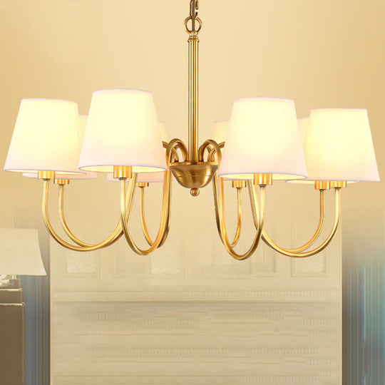 Classic Gold Metal Chandelier With Tapered Fabric Shade - Available In 3 6 Or 8 Lights