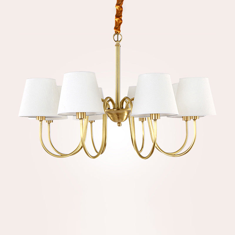 Classic Gold Metal Chandelier With Tapered Fabric Shade - Available In 3 6 Or 8 Lights