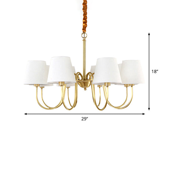 Classic Gold Metal Chandelier With Tapered Fabric Shade - Available In 3 6 Or 8 Lights