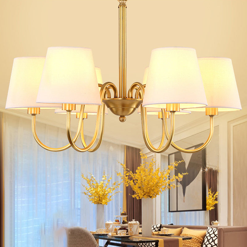 Classic Gold Metal Chandelier With Tapered Fabric Shade - Available In 3 6 Or 8 Lights