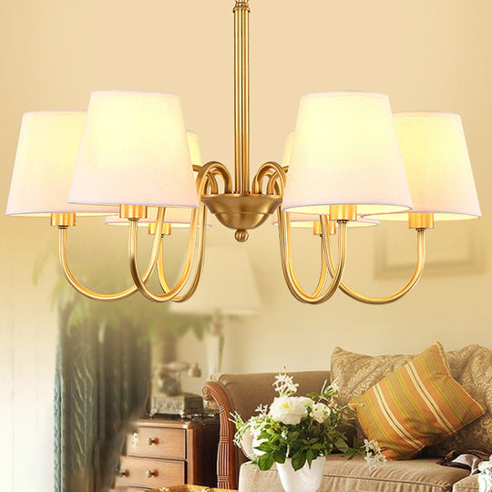 Classic Gold Metal Chandelier With Tapered Fabric Shade - Available In 3 6 Or 8 Lights