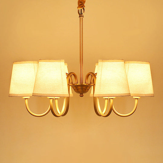 Classic Gold Metal Chandelier With Tapered Fabric Shade - Available In 3 6 Or 8 Lights