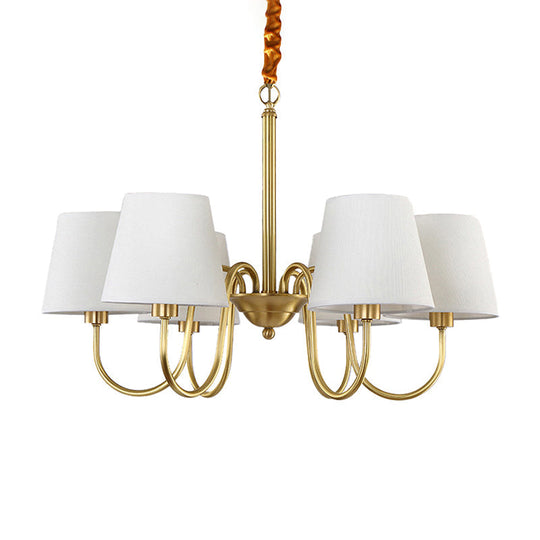 Classic Gold Metal Chandelier With Tapered Fabric Shade - Available In 3 6 Or 8 Lights