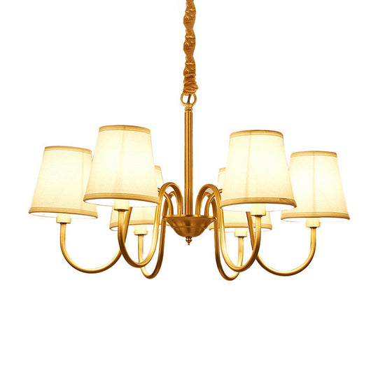 Traditional Conical Living Room Chandelier With Gold Swoop Arm - Fabric 5/6/8-Light Hanging Lamp