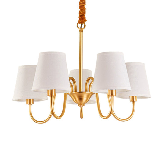 Traditional Conical Living Room Chandelier With Gold Swoop Arm - Fabric 5/6/8-Light Hanging Lamp