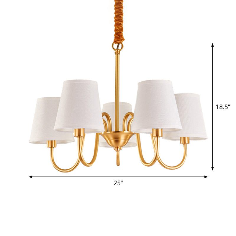 Traditional Conical Living Room Chandelier With Gold Swoop Arm - Fabric 5/6/8-Light Hanging Lamp