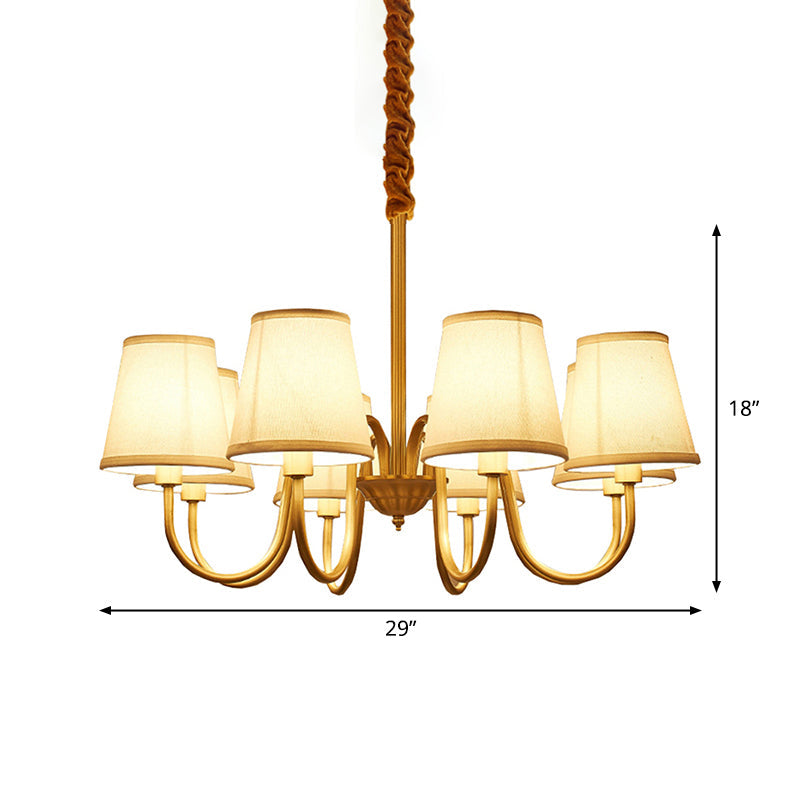 Traditional Conical Living Room Chandelier With Gold Swoop Arm - Fabric 5/6/8-Light Hanging Lamp